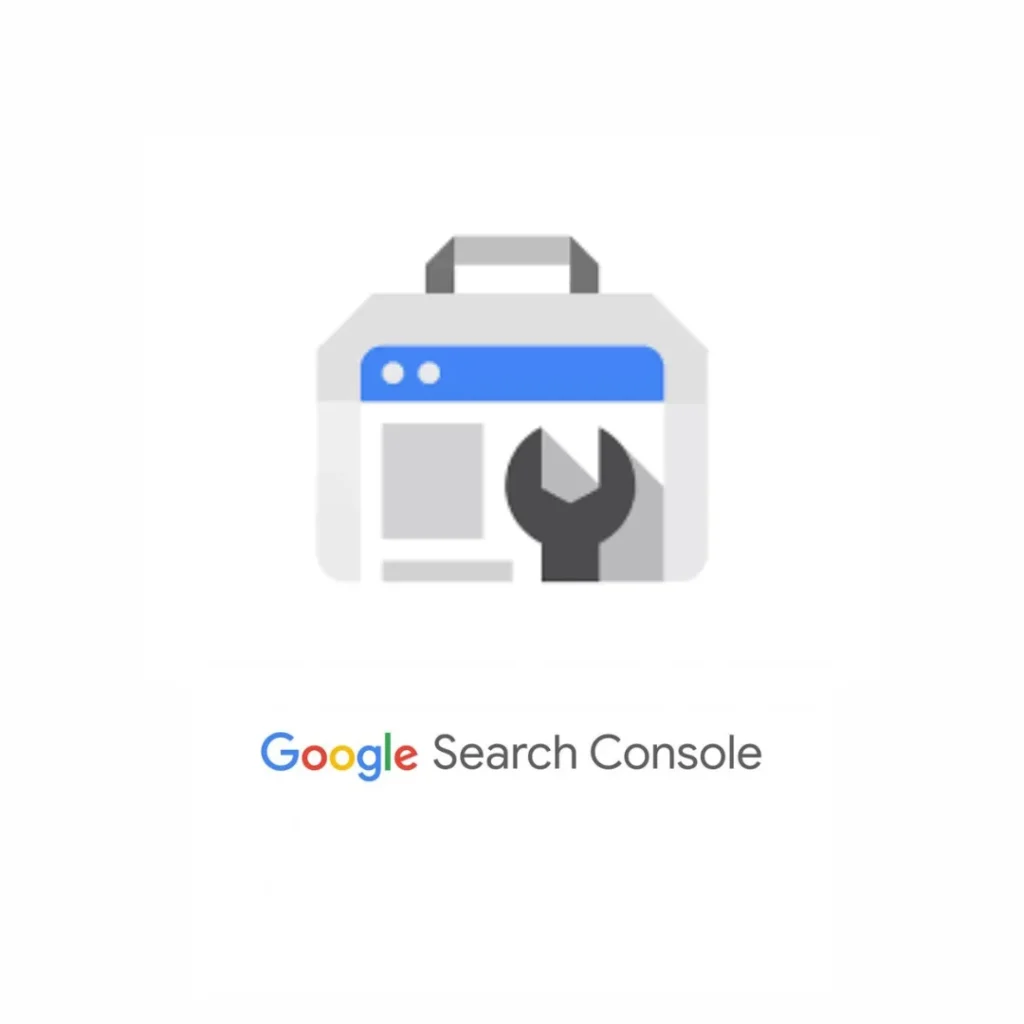 a grey suitcase image with website analytics in it and a wrench this image is for search console course